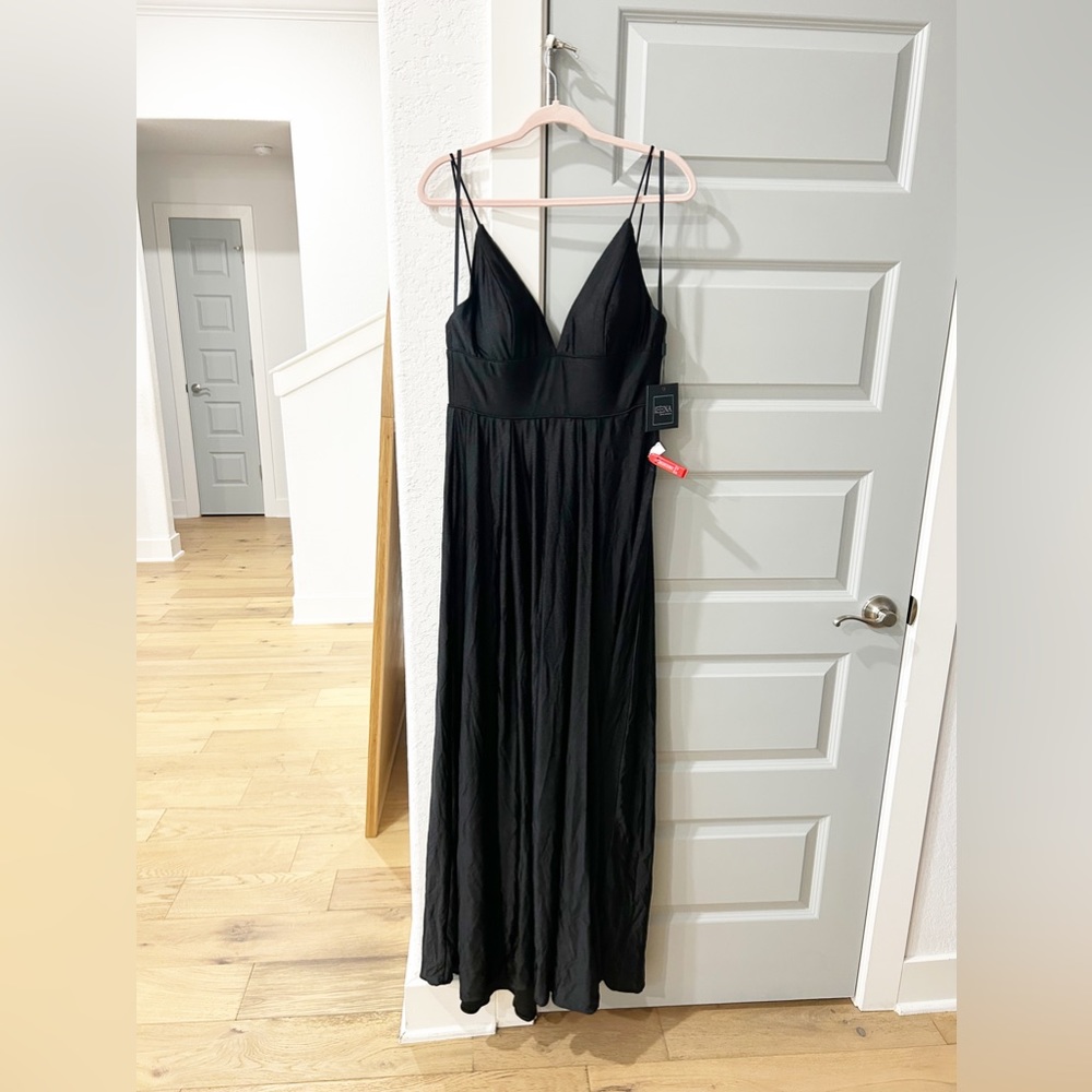 NWT Mac Duggal Ieena 26165 Plunge Neck High Slit Gown Black - Picture 2 of 4